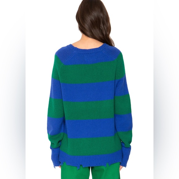 NEW Sandrine Rose Cashmere Sweater - Green and Blue Stripe Sz L - Picture 3 of 10